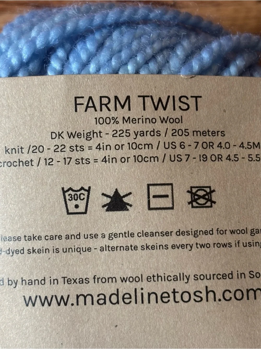 MadelineTosh Farm Twist Yarn Lot of 2 Sky Blue Frost Bitten DK Merino Wool NWT